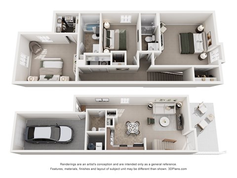 Floor plan for 3 beds, 2.5 baths, 1365 sqft